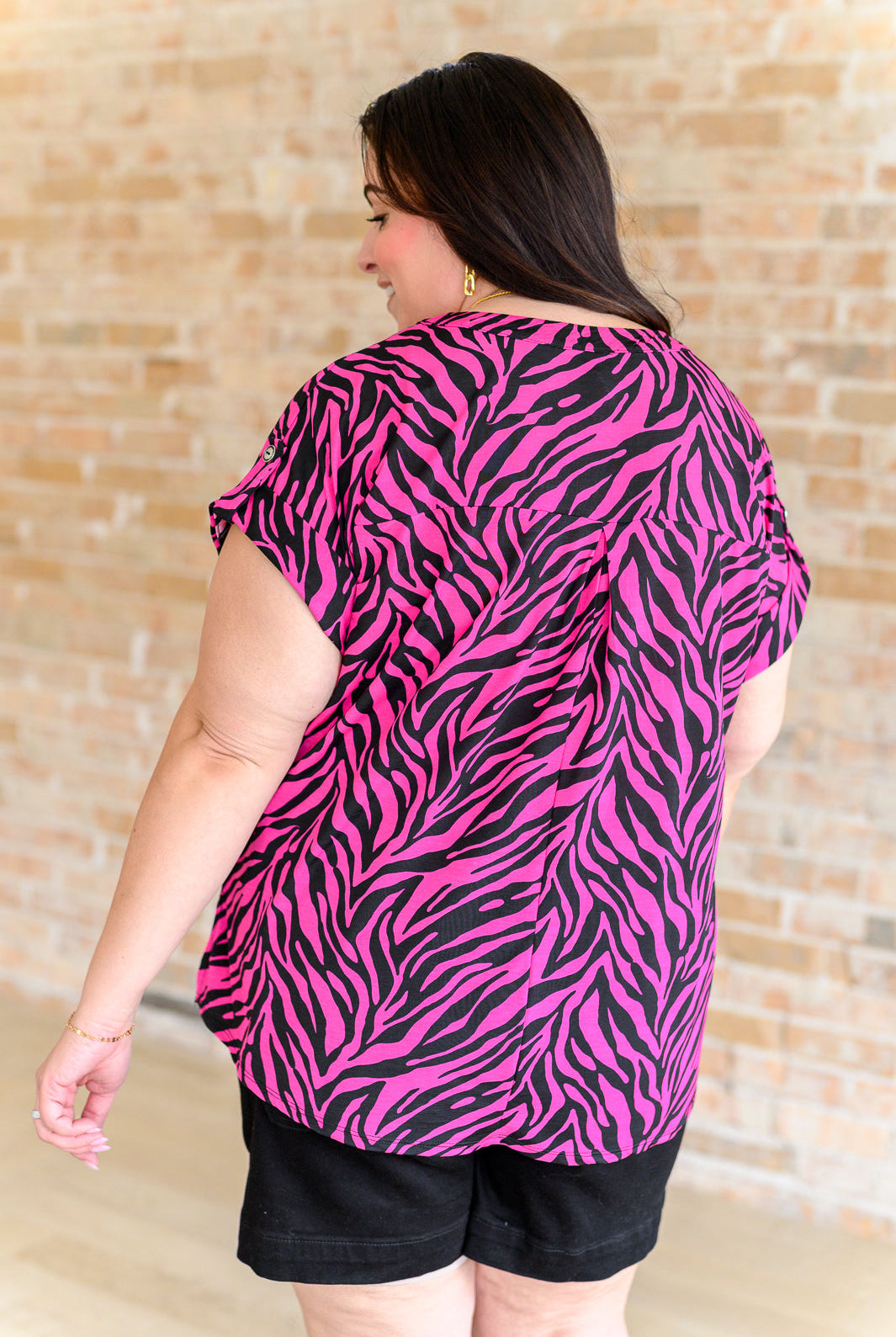 Lizzy Cap Sleeve Top in Pink and Black Zebra-Short Sleeve Tops-Krush Kandy, Women's Online Fashion Boutique Located in Phoenix, Arizona (Scottsdale Area)
