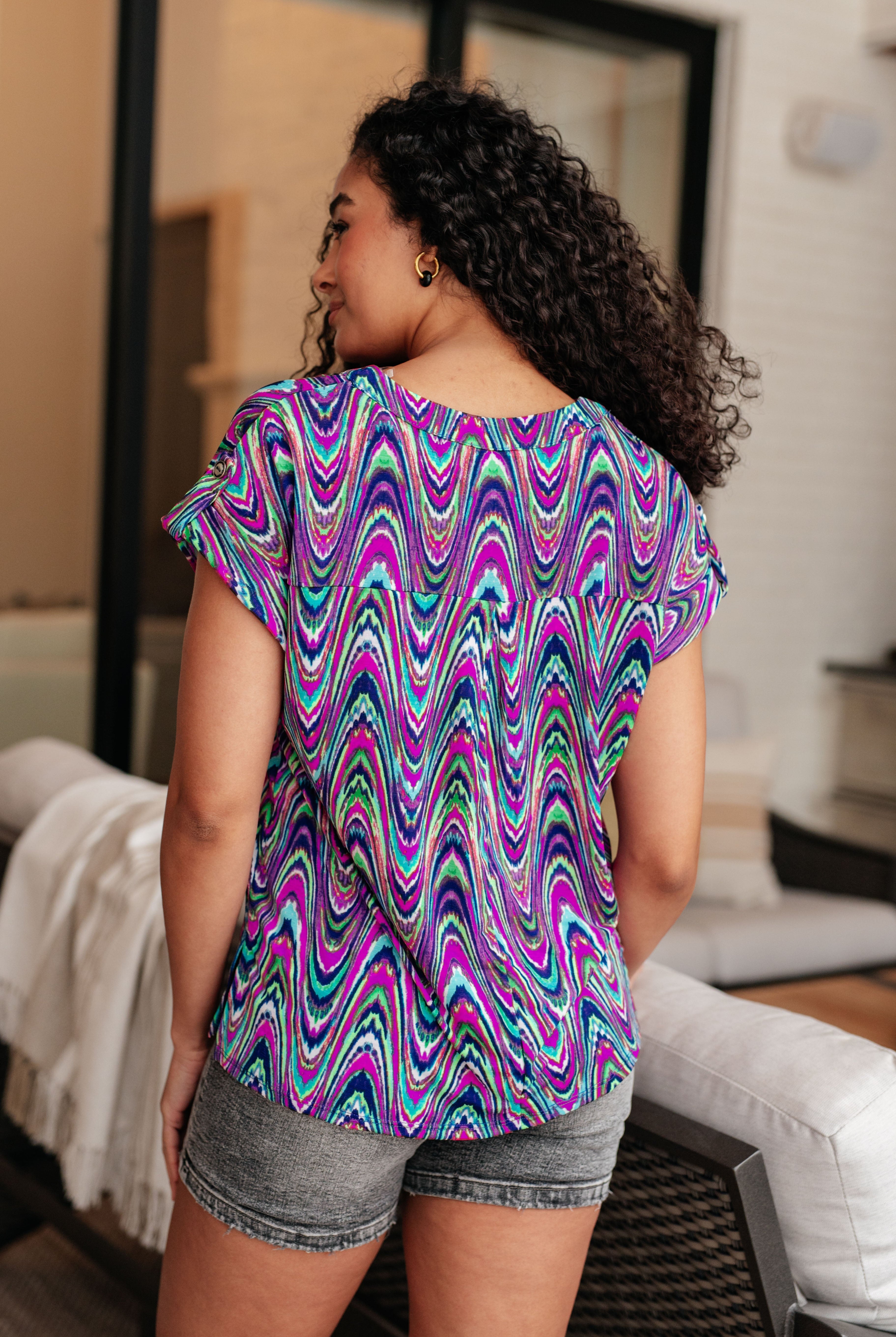Lizzy Cap Sleeve Top in Purple Multi Marble-Short Sleeve Tops-Krush Kandy, Women's Online Fashion Boutique Located in Phoenix, Arizona (Scottsdale Area)