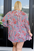 Lizzy Cardigan in Grey and Coral Paisley-Cardigans-Krush Kandy, Women's Online Fashion Boutique Located in Phoenix, Arizona (Scottsdale Area)