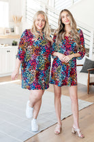 Lizzy Dress in Navy Rainbow Leopard-Dresses-Krush Kandy, Women's Online Fashion Boutique Located in Phoenix, Arizona (Scottsdale Area)