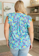 Lizzy Flutter Sleeve Top in Teal and Purple Floral-Short Sleeve Tops-Krush Kandy, Women's Online Fashion Boutique Located in Phoenix, Arizona (Scottsdale Area)