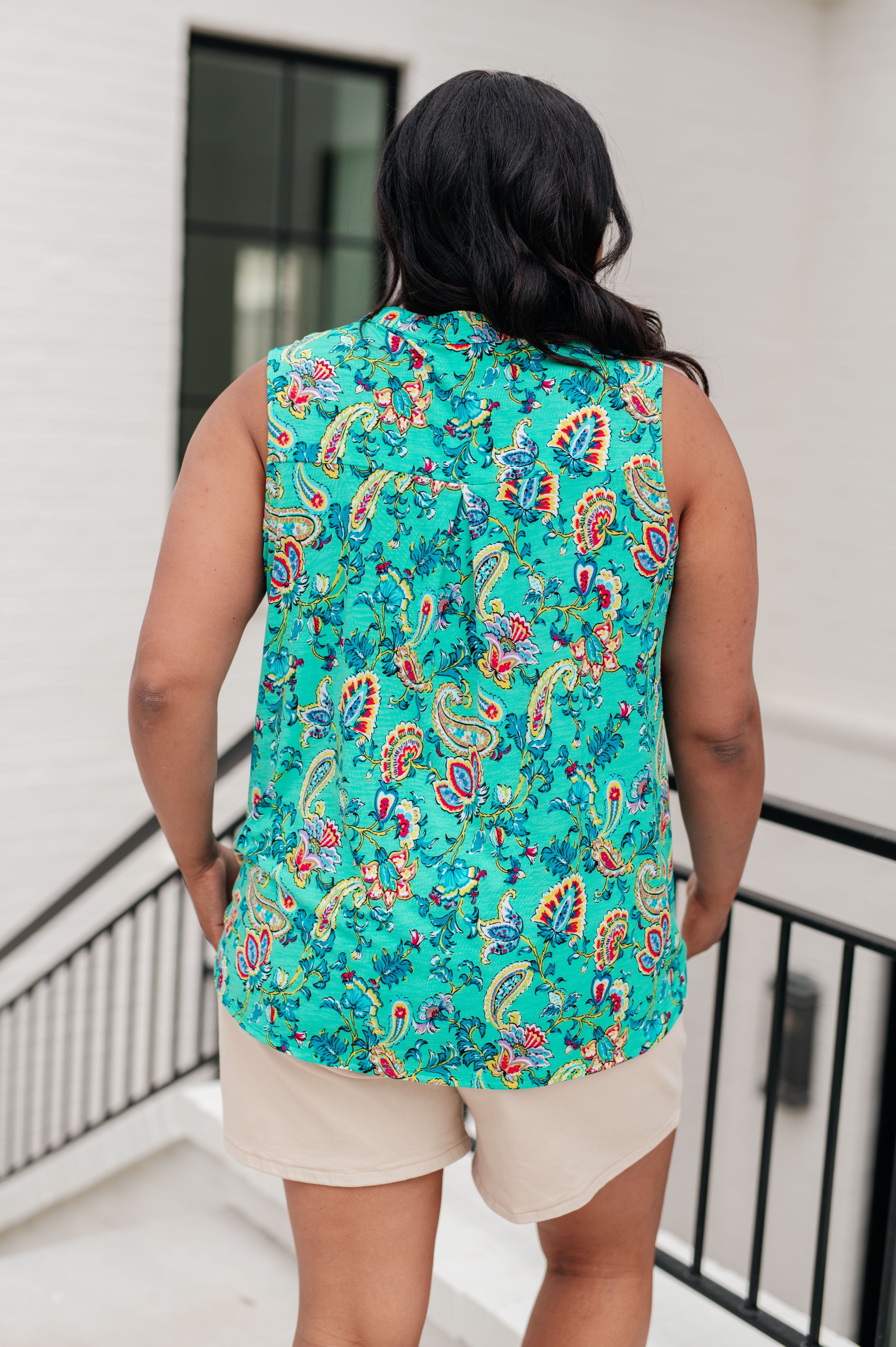 Lizzy Tank Top in Emerald and Aqua Multi Floral-Short Sleeve Tops-Krush Kandy, Women's Online Fashion Boutique Located in Phoenix, Arizona (Scottsdale Area)