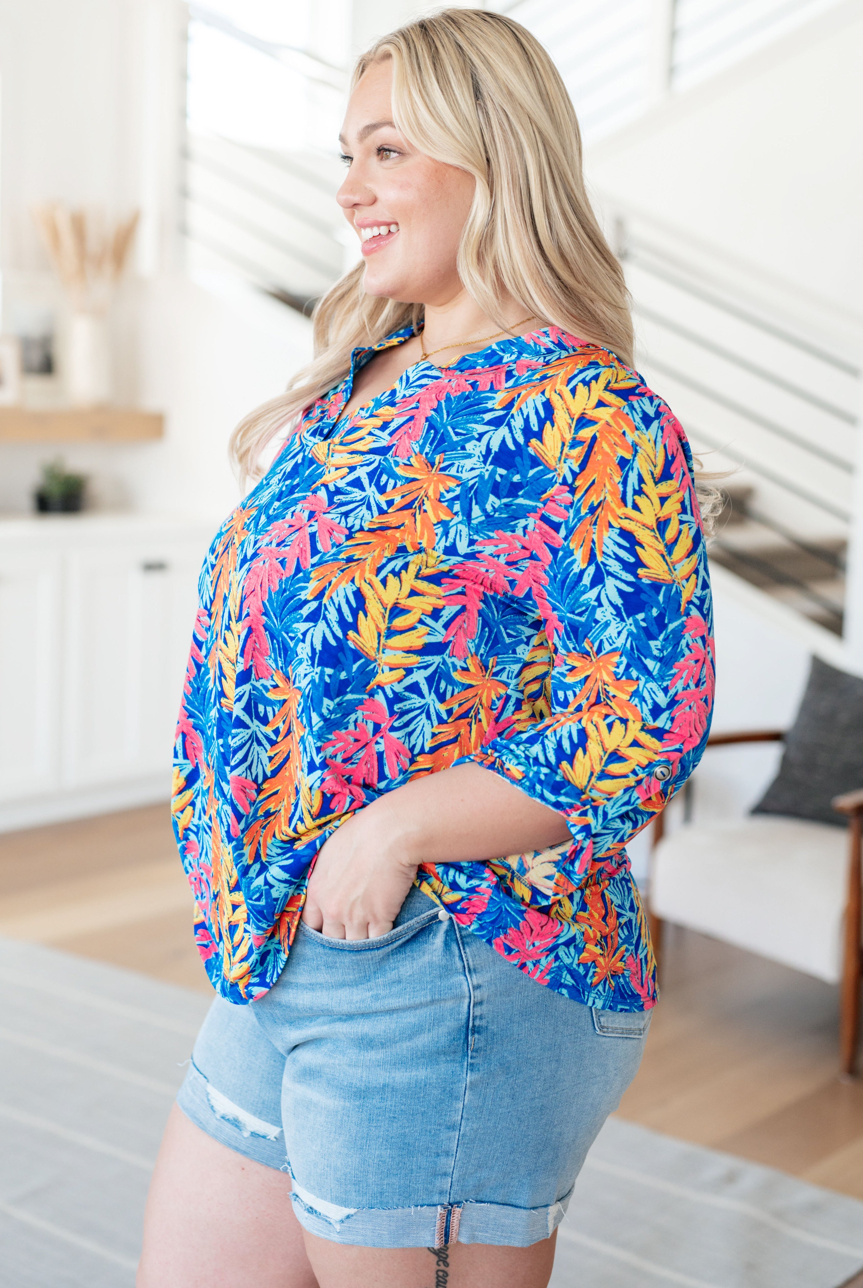 Lizzy Top in Blue and Pink Branches-Long Sleeve Tops-Krush Kandy, Women's Online Fashion Boutique Located in Phoenix, Arizona (Scottsdale Area)