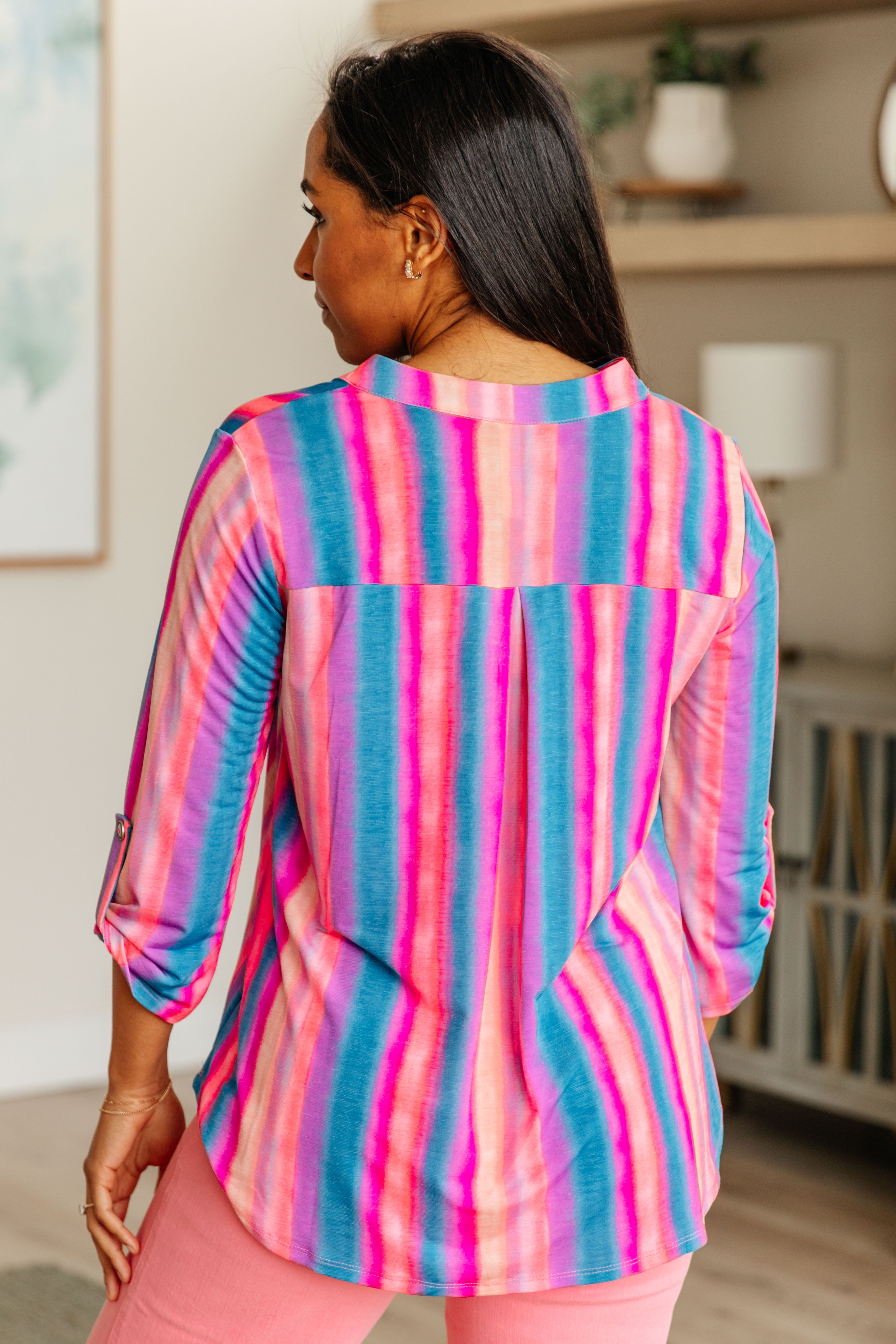Lizzy Top in Blue and Pink Stripe-Long Sleeve Tops-Krush Kandy, Women's Online Fashion Boutique Located in Phoenix, Arizona (Scottsdale Area)
