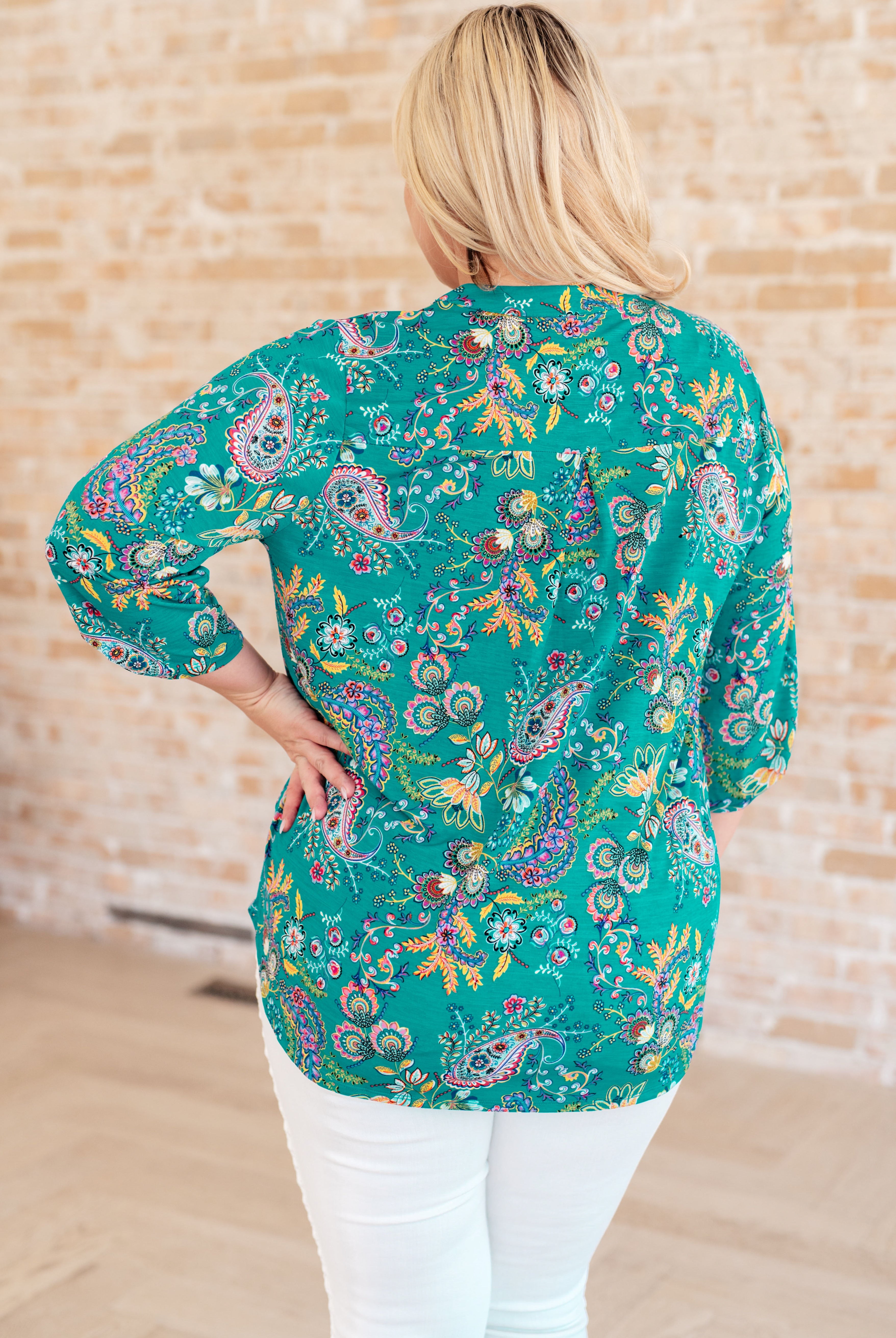 Lizzy Top in Emerald and Purple Paisley-Long Sleeve Tops-Krush Kandy, Women's Online Fashion Boutique Located in Phoenix, Arizona (Scottsdale Area)