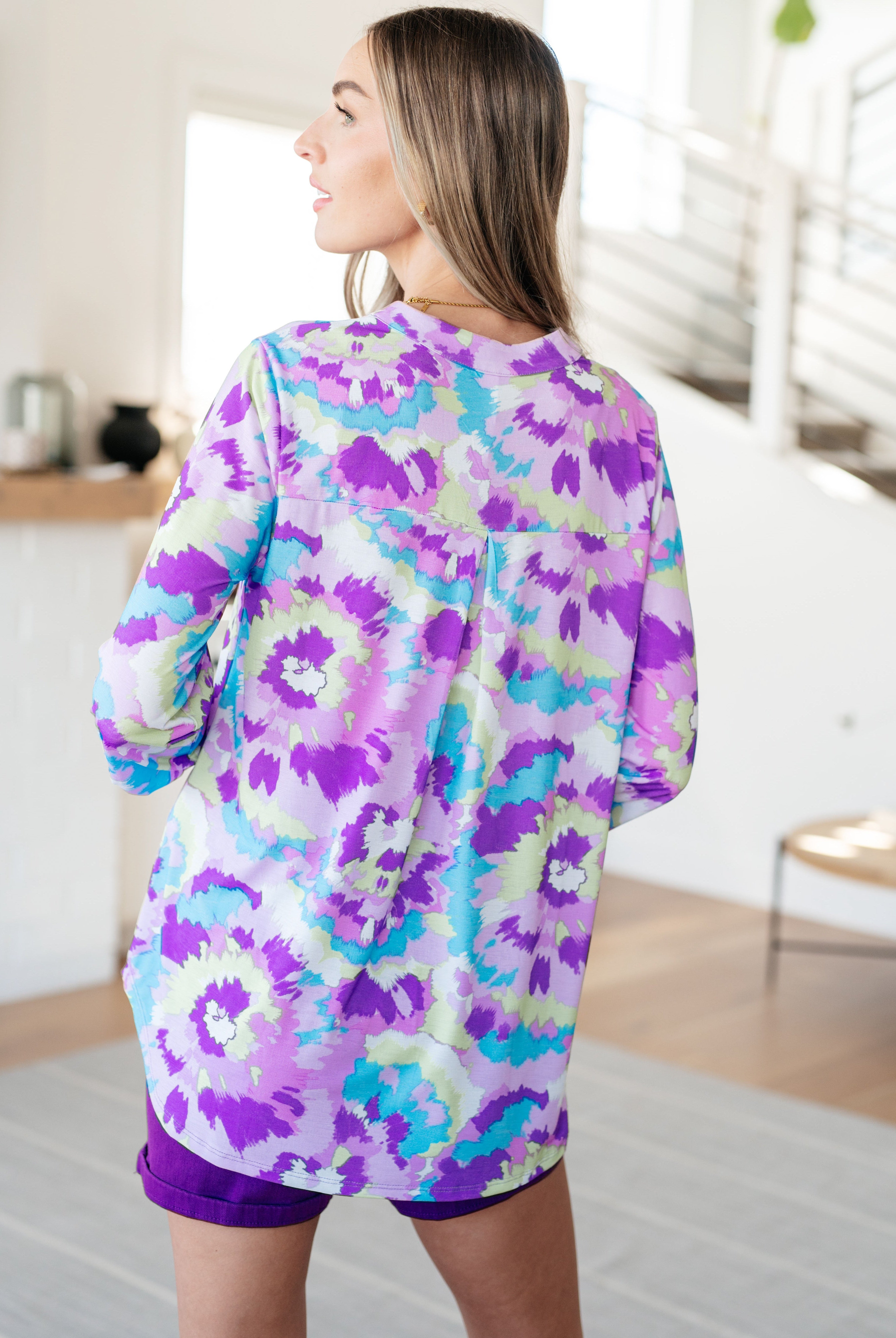 Lizzy Top in Lavender and Purple Brush Strokes-Long Sleeve Tops-Krush Kandy, Women's Online Fashion Boutique Located in Phoenix, Arizona (Scottsdale Area)