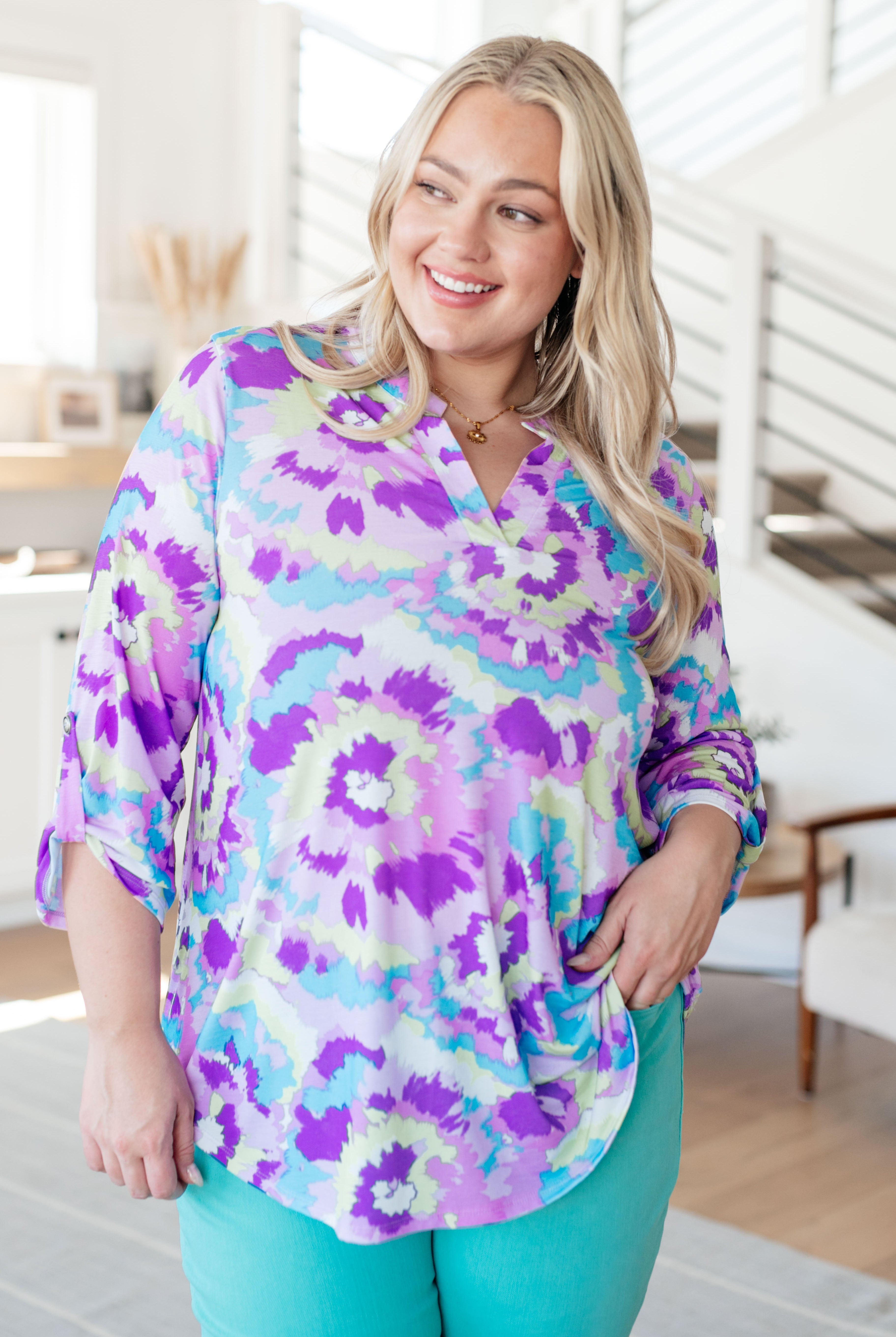 Lizzy Top in Lavender and Purple Brush Strokes-Long Sleeve Tops-Krush Kandy, Women's Online Fashion Boutique Located in Phoenix, Arizona (Scottsdale Area)