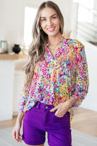 Lizzy Top in Magenta and Lime Painted Abstract-Long Sleeve Tops-Krush Kandy, Women's Online Fashion Boutique Located in Phoenix, Arizona (Scottsdale Area)