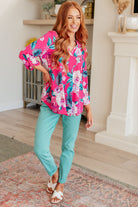 Lizzy Top in Magenta and Teal Tropical Floral-Long Sleeve Tops-Krush Kandy, Women's Online Fashion Boutique Located in Phoenix, Arizona (Scottsdale Area)