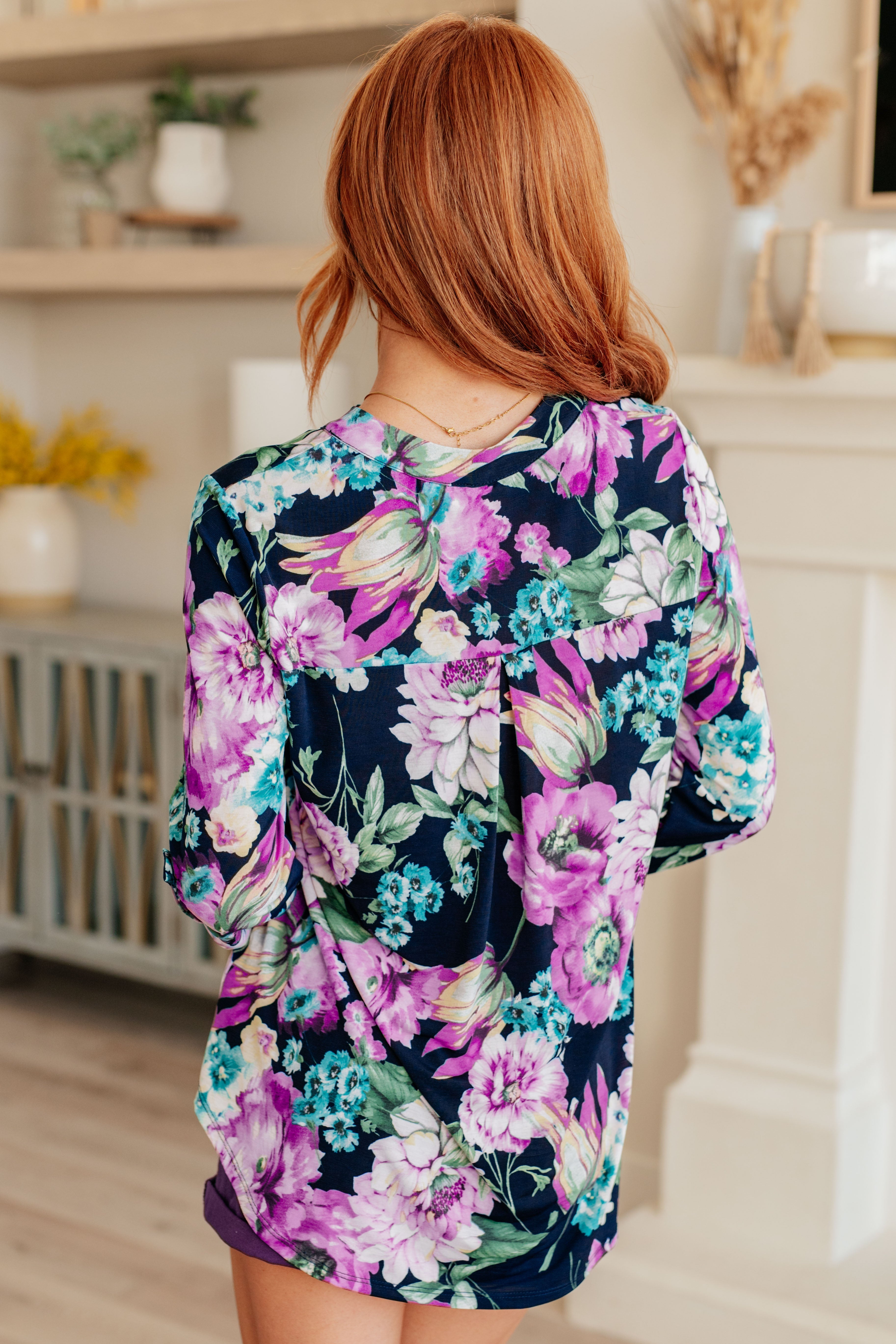 Lizzy Top in Navy and Purple Floral-Long Sleeve Tops-Krush Kandy, Women's Online Fashion Boutique Located in Phoenix, Arizona (Scottsdale Area)