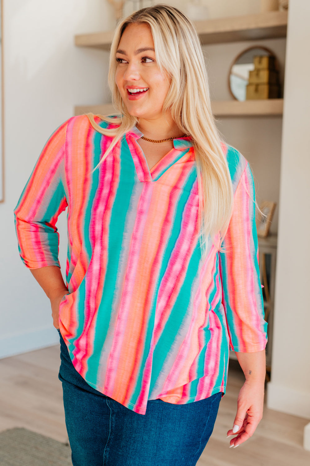 Lizzy Top in Ombre Mint Stripe-Long Sleeve Tops-Krush Kandy, Women's Online Fashion Boutique Located in Phoenix, Arizona (Scottsdale Area)