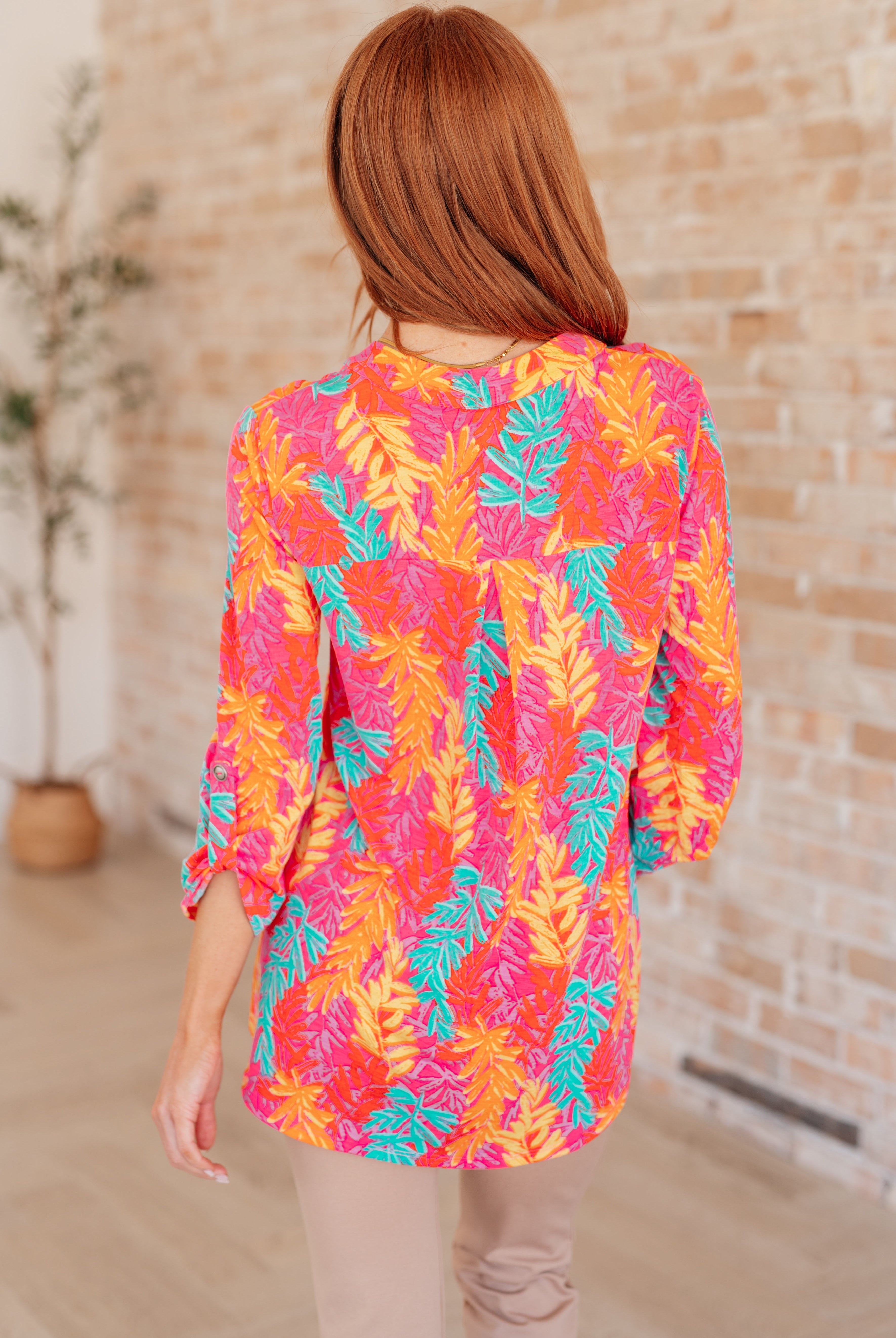 Lizzy Top in Pink and Teal Branches-Long Sleeve Tops-Krush Kandy, Women's Online Fashion Boutique Located in Phoenix, Arizona (Scottsdale Area)