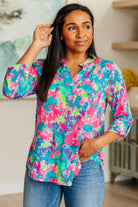 Lizzy Top in Pink and Teal Tie Dye-Long Sleeve Tops-Krush Kandy, Women's Online Fashion Boutique Located in Phoenix, Arizona (Scottsdale Area)
