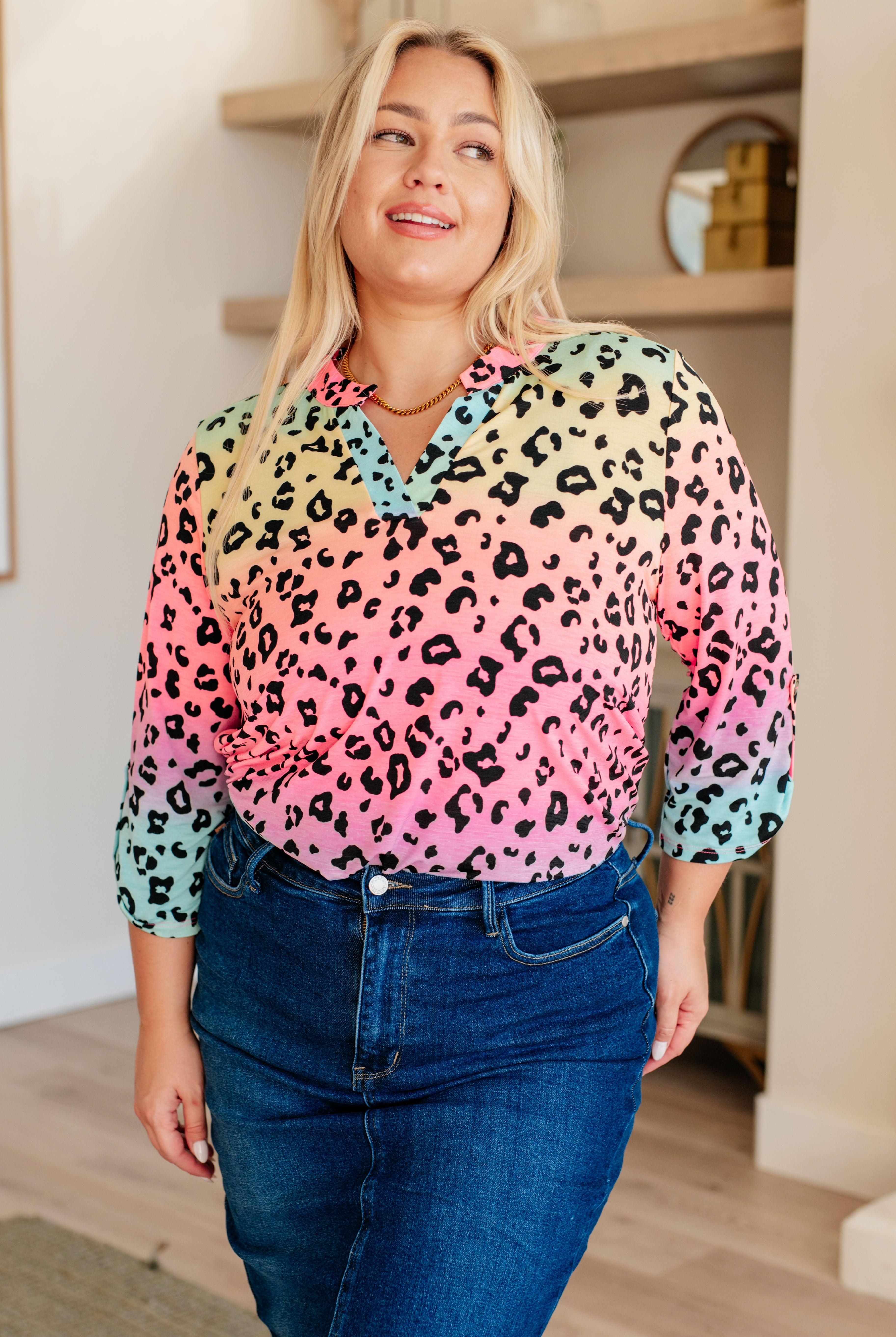 Lizzy Top in Rainbow Leopard-Long Sleeve Tops-Krush Kandy, Women's Online Fashion Boutique Located in Phoenix, Arizona (Scottsdale Area)