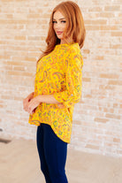 Lizzy Top in Yellow and Navy Paisley-Short Sleeve Tops-Krush Kandy, Women's Online Fashion Boutique Located in Phoenix, Arizona (Scottsdale Area)