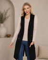 Long Sleeveless Notched Collar Sweater Vest