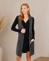 Long Sleeveless Notched Collar Sweater Vest
