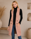 Long Sleeveless Notched Collar Sweater Vest