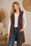 Long Sleeveless Notched Collar Sweater Vest
