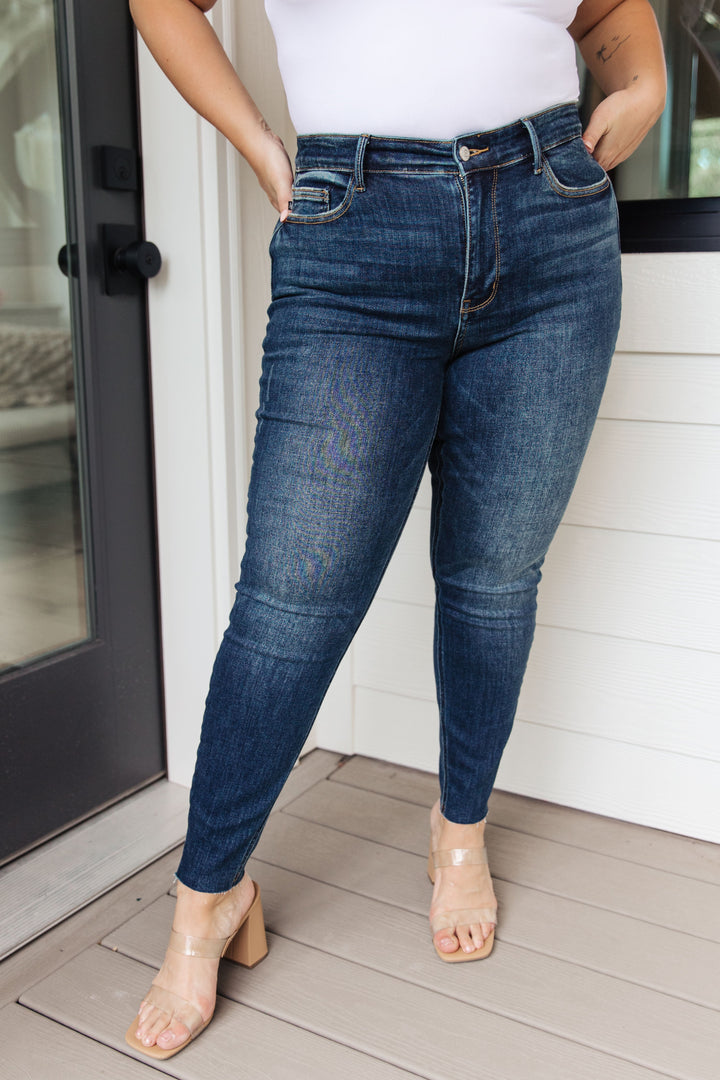 Judy Blue Lydia Mid Rise Vintage Raw Hem Skinny Jeans-Jeans-Krush Kandy, Women's Online Fashion Boutique Located in Phoenix, Arizona (Scottsdale Area)