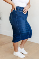 JUDY BLUE Marcy High Rise Denim Midi Skirt-Skirts-Krush Kandy, Women's Online Fashion Boutique Located in Phoenix, Arizona (Scottsdale Area)