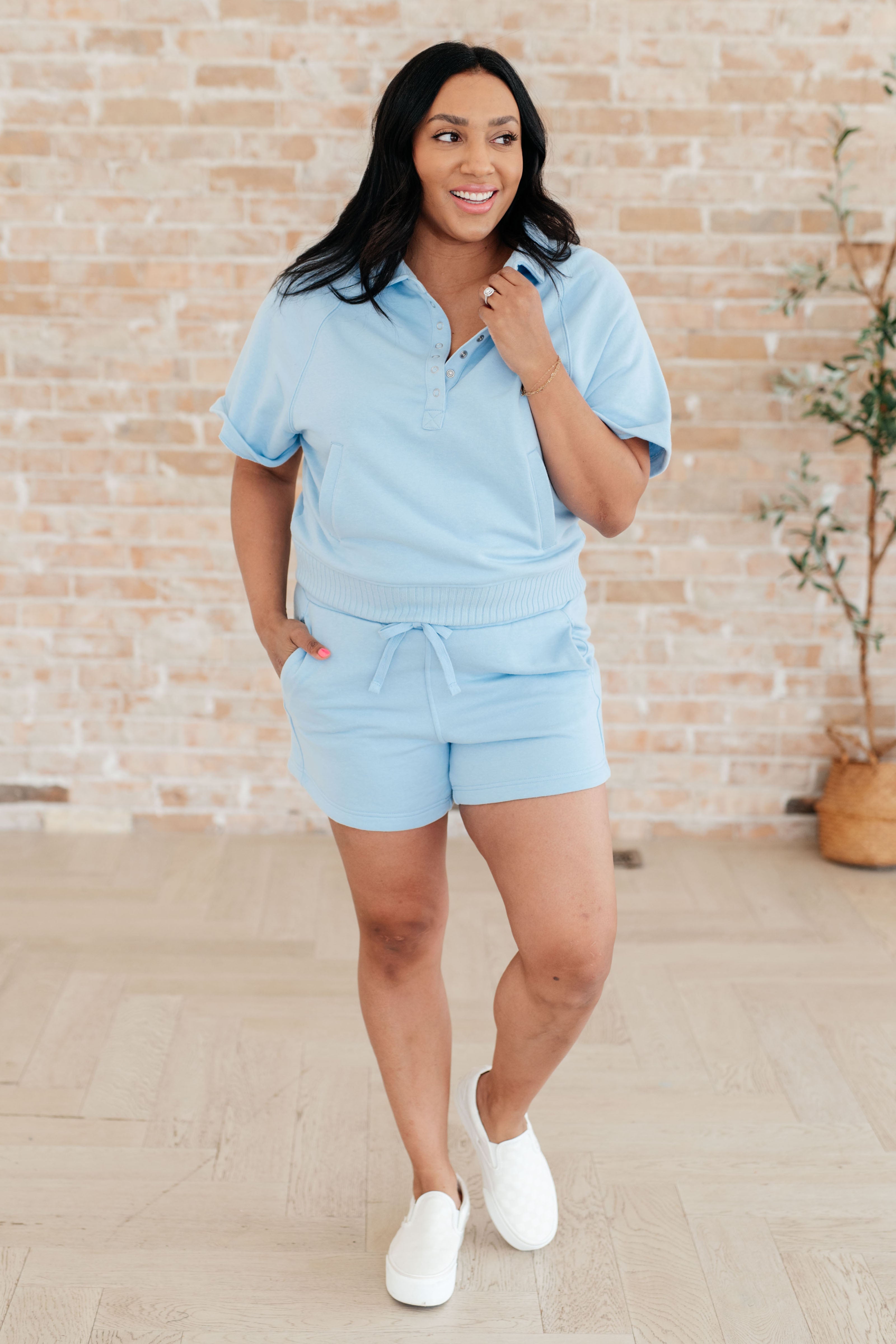Meet Me by the Pier Collared Top in Sky Blue-Short Sleeve Tops-Krush Kandy, Women's Online Fashion Boutique Located in Phoenix, Arizona (Scottsdale Area)