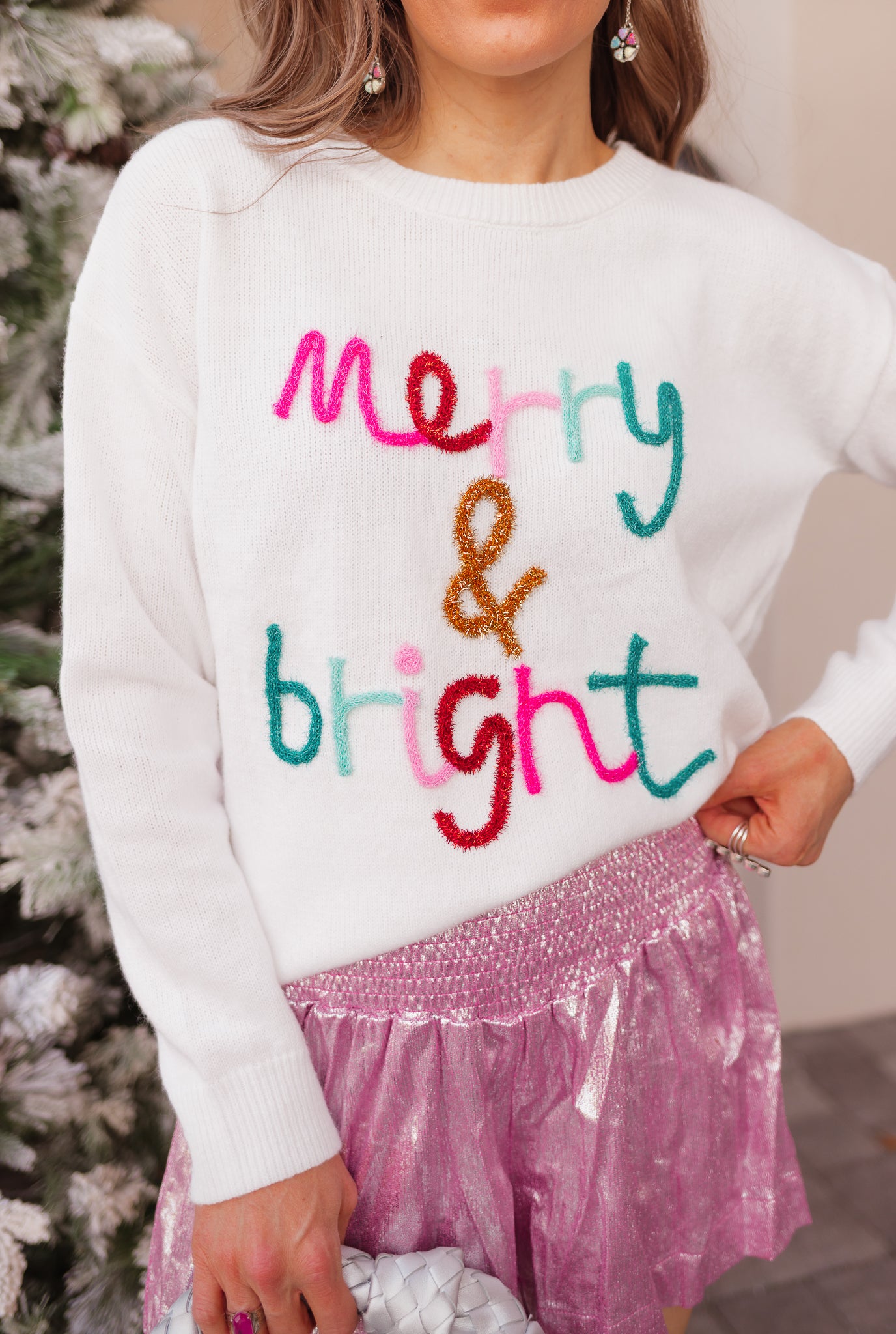 Merry & Bright Tinsel Christmas Sweater-Sweaters-Krush Kandy, Women's Online Fashion Boutique Located in Phoenix, Arizona (Scottsdale Area)