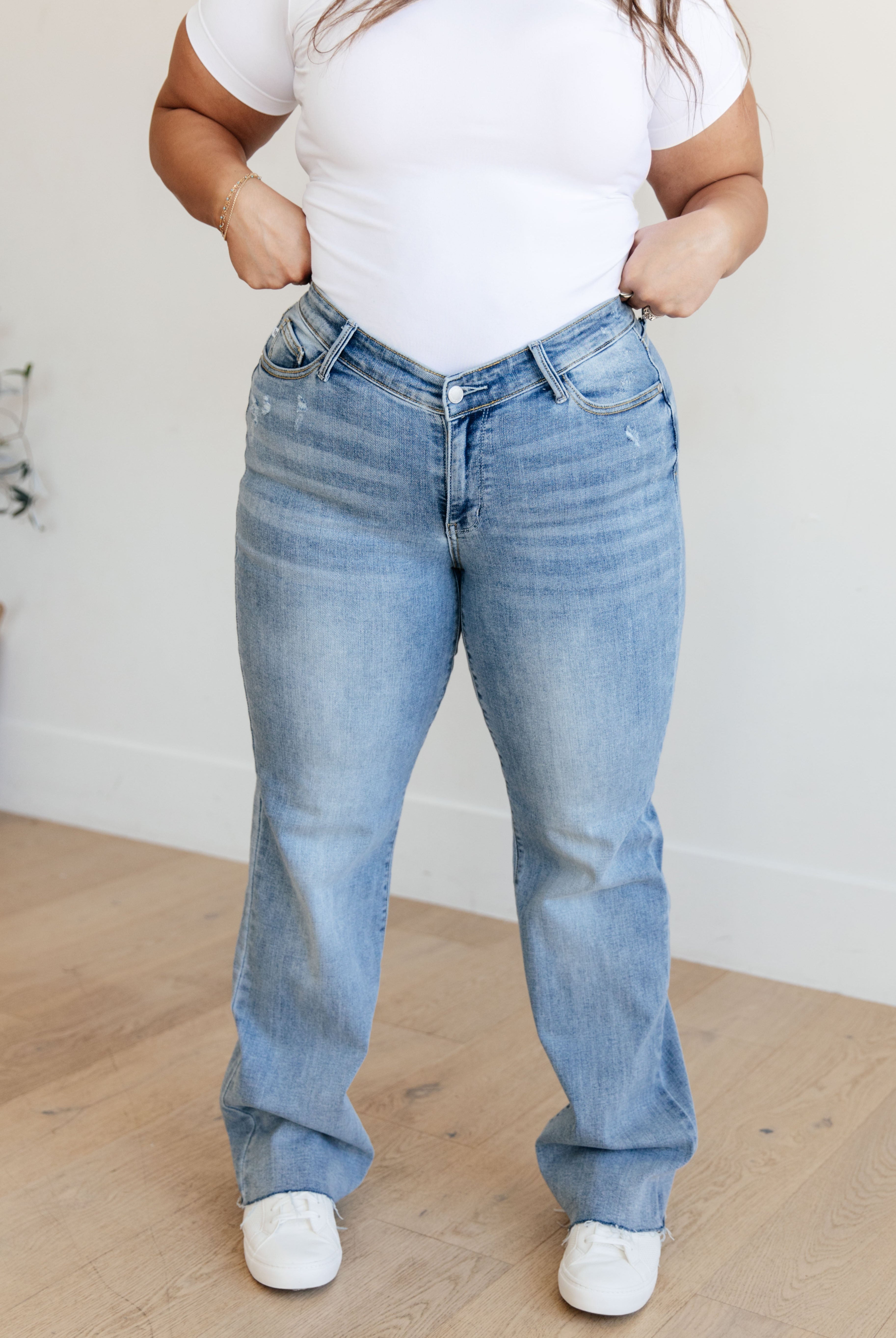 JUDY BLUE Mildred High Rise V Front Waistband Straight Jeans-Jeans-Krush Kandy, Women's Online Fashion Boutique Located in Phoenix, Arizona (Scottsdale Area)