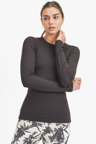 Essential Long-Sleeved Micro-Ribbed Athleisure Top-Long Sleeve Tops-Krush Kandy, Women's Online Fashion Boutique Located in Phoenix, Arizona (Scottsdale Area)