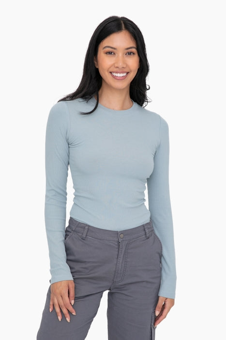 Essential Long-Sleeved Micro-Ribbed Athleisure Top-Long Sleeve Tops-Krush Kandy, Women's Online Fashion Boutique Located in Phoenix, Arizona (Scottsdale Area)