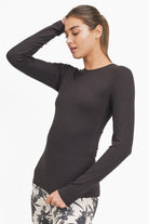 Essential Long-Sleeved Micro-Ribbed Athleisure Top-Long Sleeve Tops-Krush Kandy, Women's Online Fashion Boutique Located in Phoenix, Arizona (Scottsdale Area)