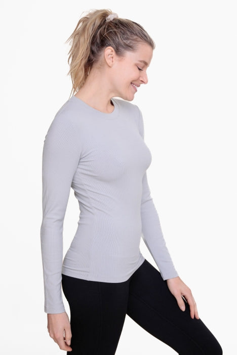 Essential Long-Sleeved Micro-Ribbed Athleisure Top-Long Sleeve Tops-Krush Kandy, Women's Online Fashion Boutique Located in Phoenix, Arizona (Scottsdale Area)