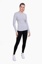 Essential Long-Sleeved Micro-Ribbed Athleisure Top-Long Sleeve Tops-Krush Kandy, Women's Online Fashion Boutique Located in Phoenix, Arizona (Scottsdale Area)