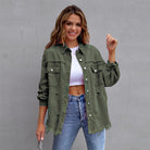 Frayed Denim Pocket Shirt Jacket-Jackets-Krush Kandy, Women's Online Fashion Boutique Located in Phoenix, Arizona (Scottsdale Area)