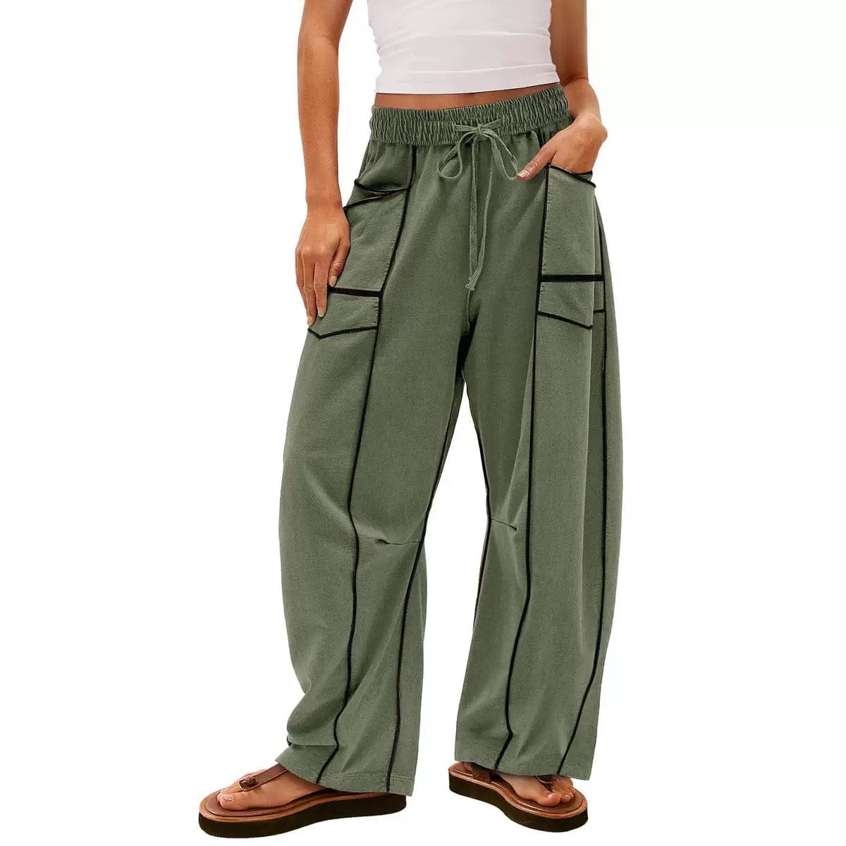 Luxe Contrast Stitching Wide Leg Pants-Pants-Krush Kandy, Women's Online Fashion Boutique Located in Phoenix, Arizona (Scottsdale Area)