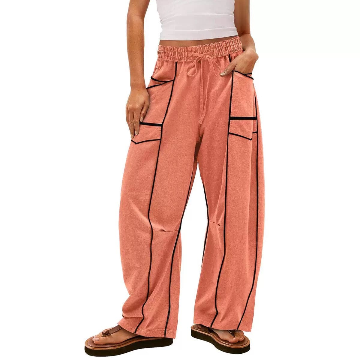 Luxe Contrast Stitching Wide Leg Pants-Pants-Krush Kandy, Women's Online Fashion Boutique Located in Phoenix, Arizona (Scottsdale Area)