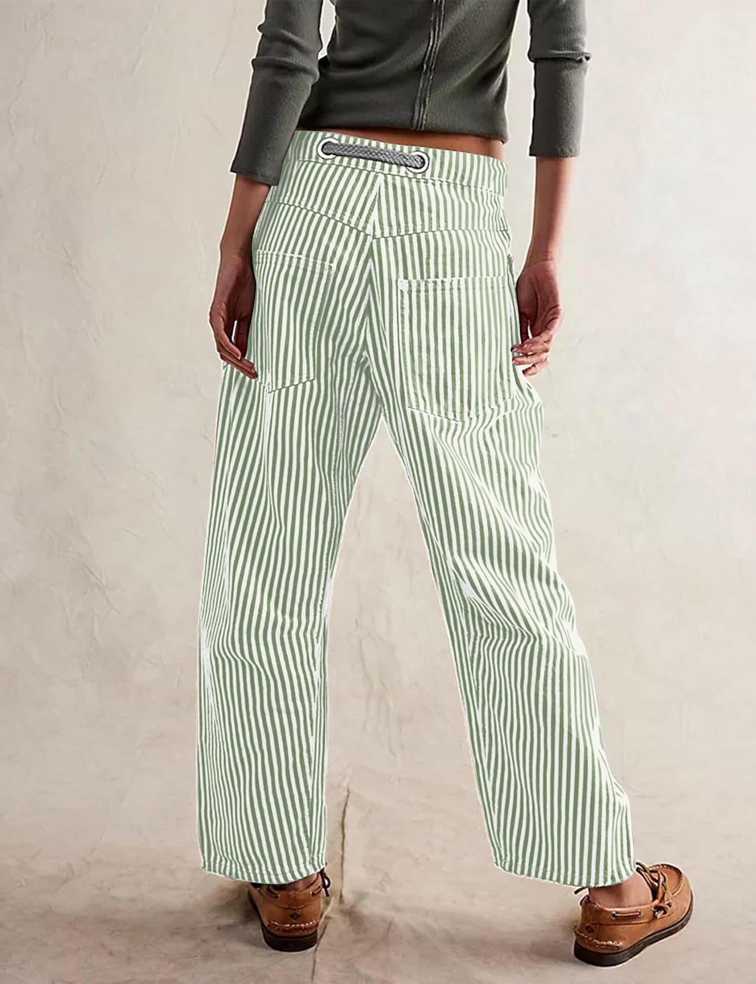 Patchwork Striped Pants with Adjustable Drawstring Waistband