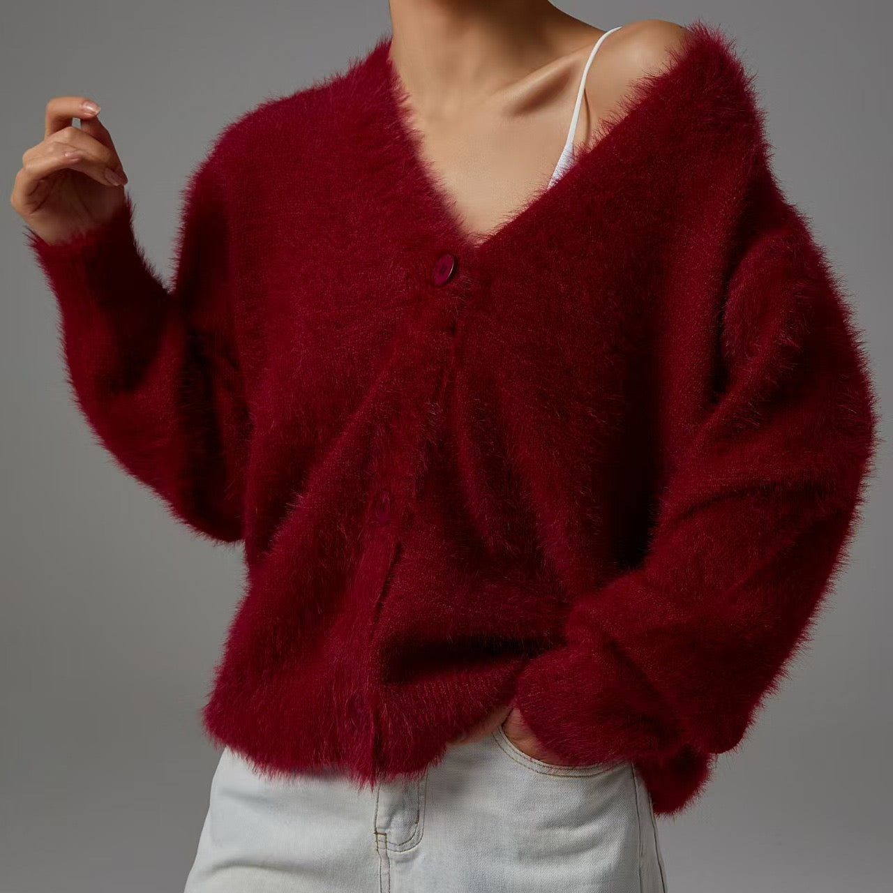 Luxe Soft Fuzzy Button Cardigan-Cardigans-Krush Kandy, Women's Online Fashion Boutique Located in Phoenix, Arizona (Scottsdale Area)