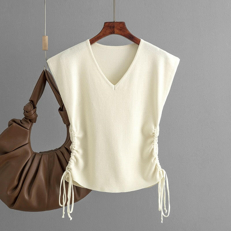 Elegant Ruched Side V-Neck Sleeveless Top-Tops-Krush Kandy, Women's Online Fashion Boutique Located in Phoenix, Arizona (Scottsdale Area)