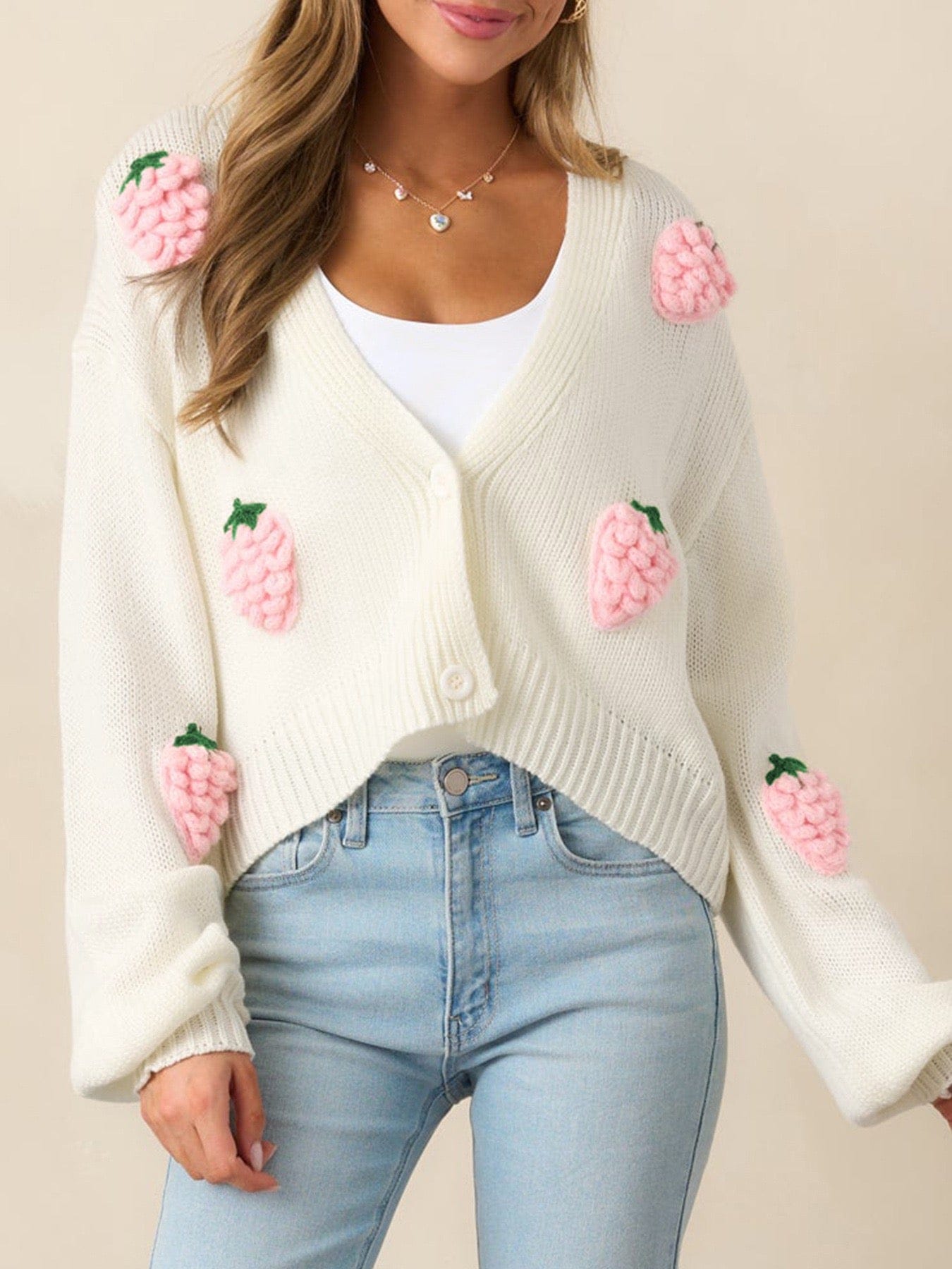 Pink Strawberry Knit Cardigan-Cardigans-Krush Kandy, Women's Online Fashion Boutique Located in Phoenix, Arizona (Scottsdale Area)