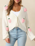Pink Strawberry Knit Cardigan-Cardigans-Krush Kandy, Women's Online Fashion Boutique Located in Phoenix, Arizona (Scottsdale Area)