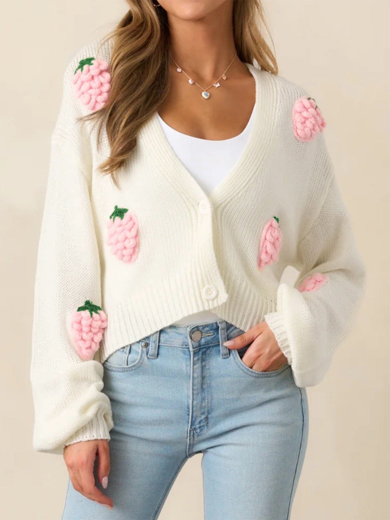 Pink Strawberry Knit Cardigan-Cardigans-Krush Kandy, Women's Online Fashion Boutique Located in Phoenix, Arizona (Scottsdale Area)