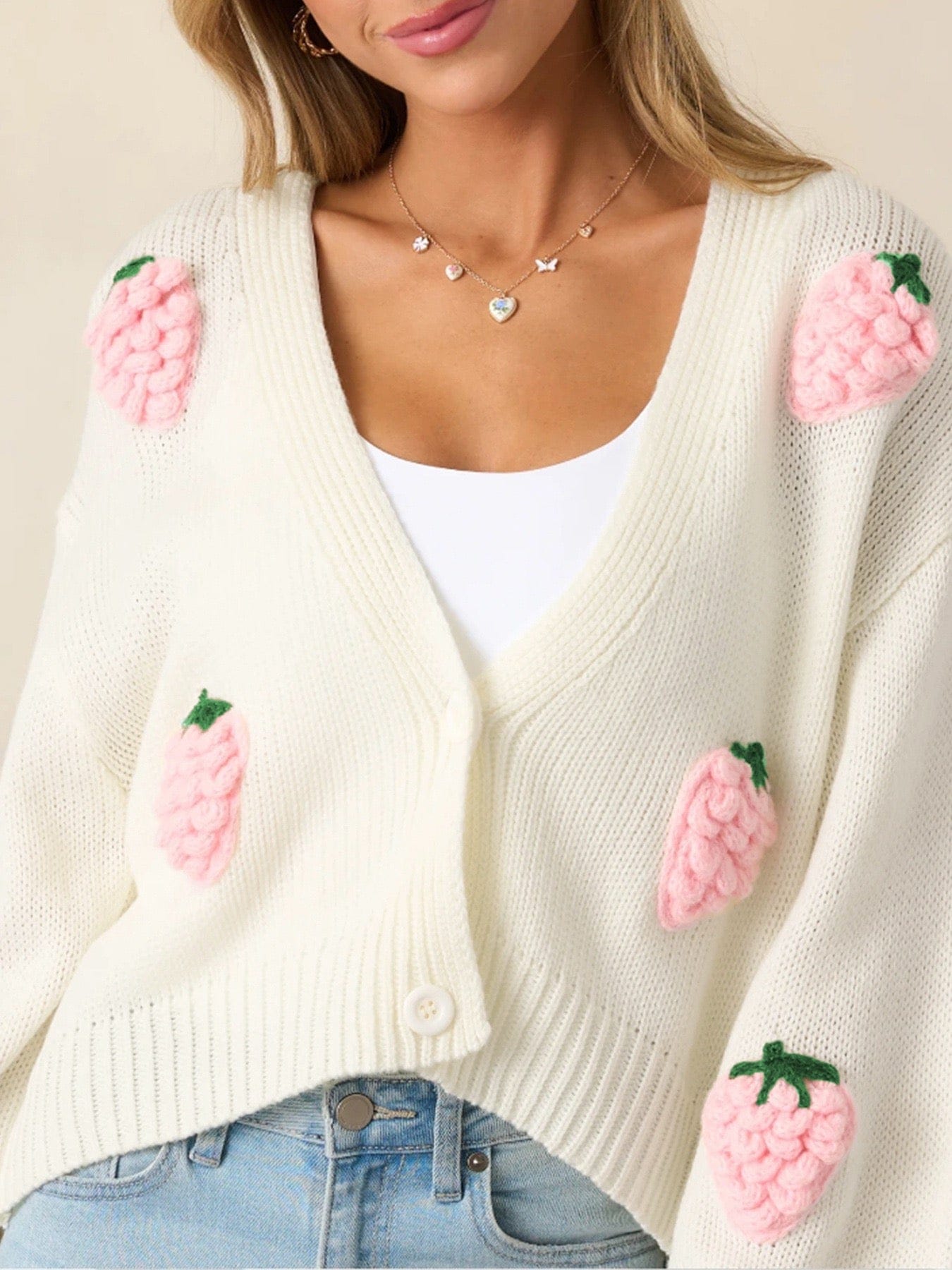 Pink Strawberry Knit Cardigan-Cardigans-Krush Kandy, Women's Online Fashion Boutique Located in Phoenix, Arizona (Scottsdale Area)