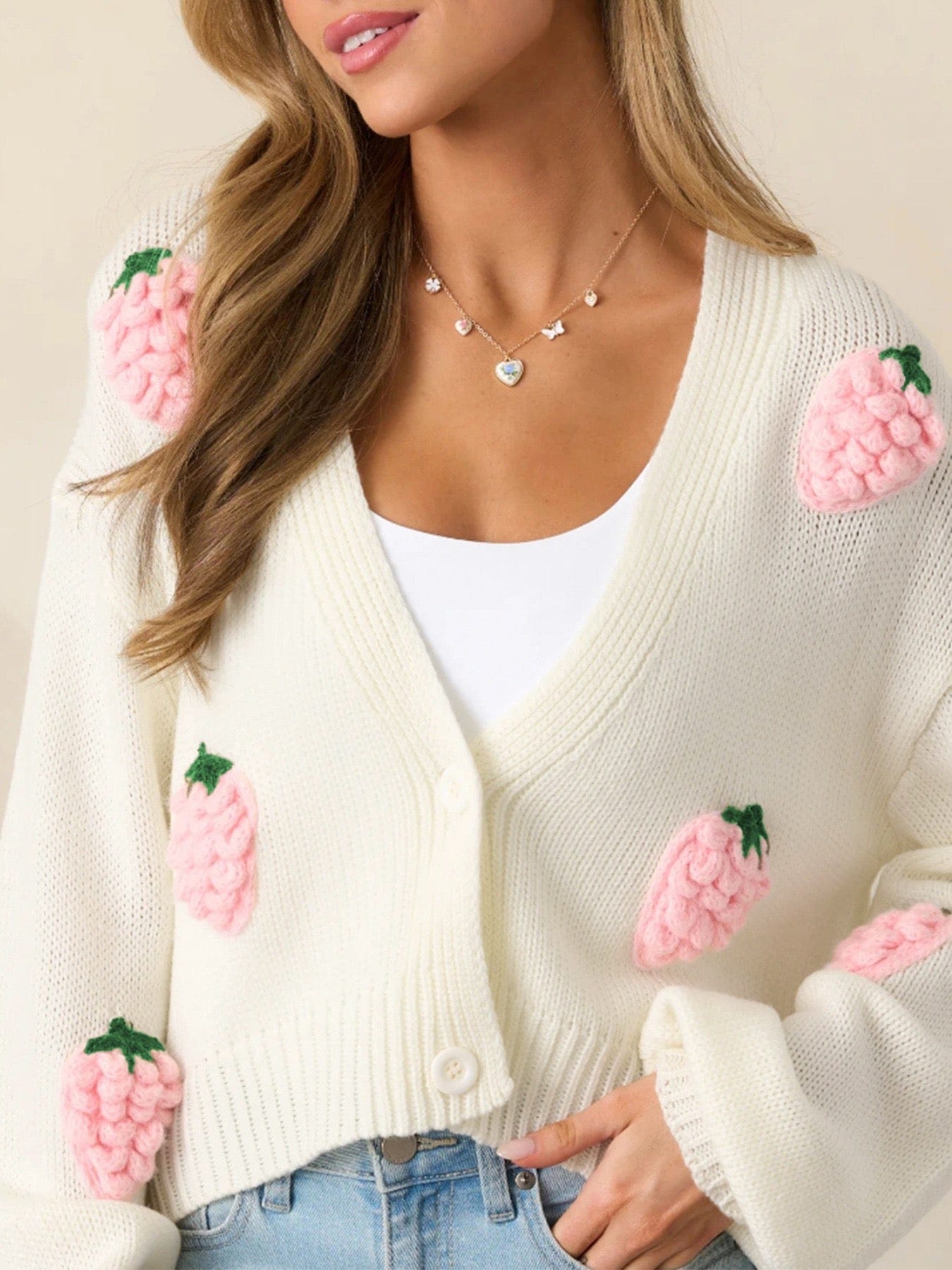 Pink Strawberry Knit Cardigan-Cardigans-Krush Kandy, Women's Online Fashion Boutique Located in Phoenix, Arizona (Scottsdale Area)