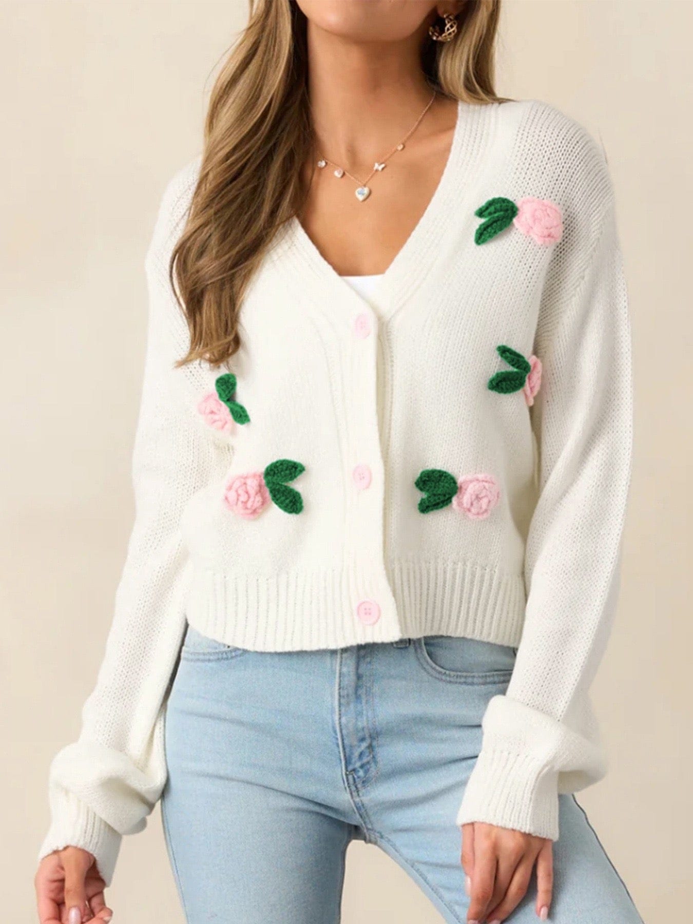 Wish You Roses Knit Cardigan-Cardigans-Krush Kandy, Women's Online Fashion Boutique Located in Phoenix, Arizona (Scottsdale Area)