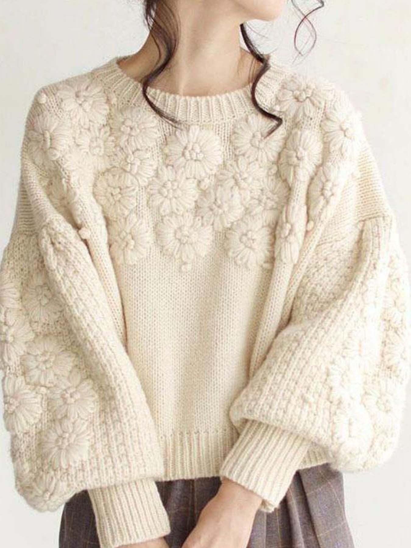 Neutral Floral Ribbed Sweater-Sweaters-Krush Kandy, Women's Online Fashion Boutique Located in Phoenix, Arizona (Scottsdale Area)