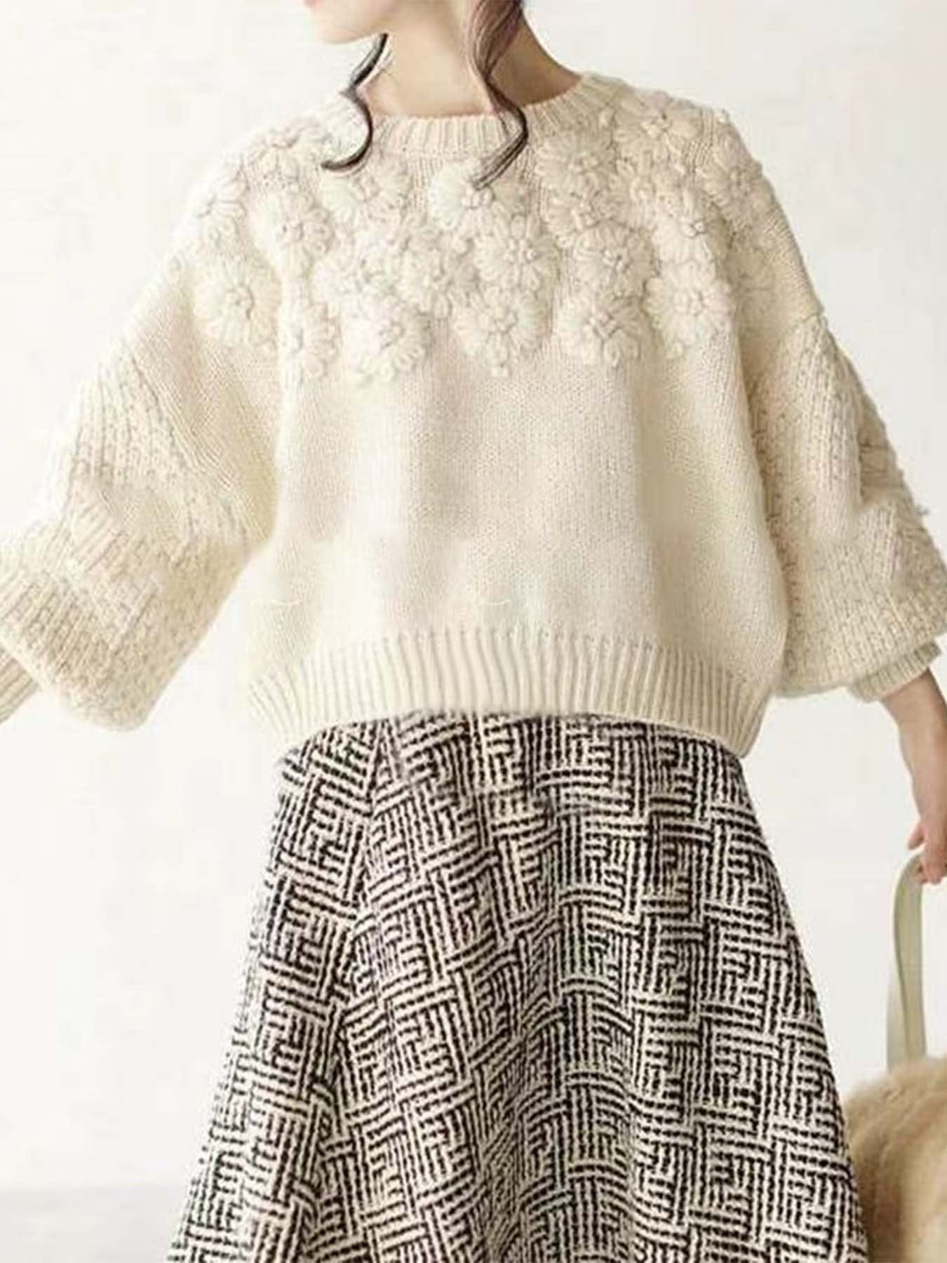 Neutral Floral Ribbed Sweater-Sweaters-Krush Kandy, Women's Online Fashion Boutique Located in Phoenix, Arizona (Scottsdale Area)