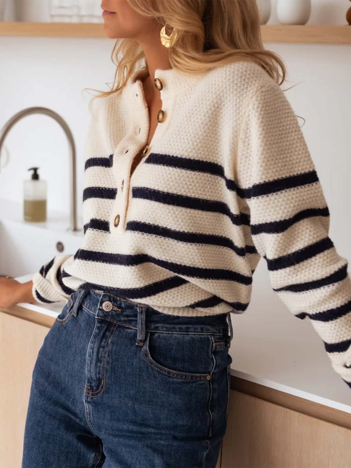 Warm Wishes Stripe Long Sleeve Sweater-Sweaters-Krush Kandy, Women's Online Fashion Boutique Located in Phoenix, Arizona (Scottsdale Area)