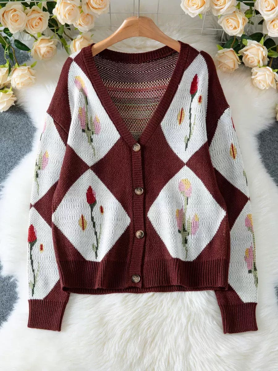 Twilight Flora Harlequin Button Cardigan-Cardigan-Krush Kandy, Women's Online Fashion Boutique Located in Phoenix, Arizona (Scottsdale Area)