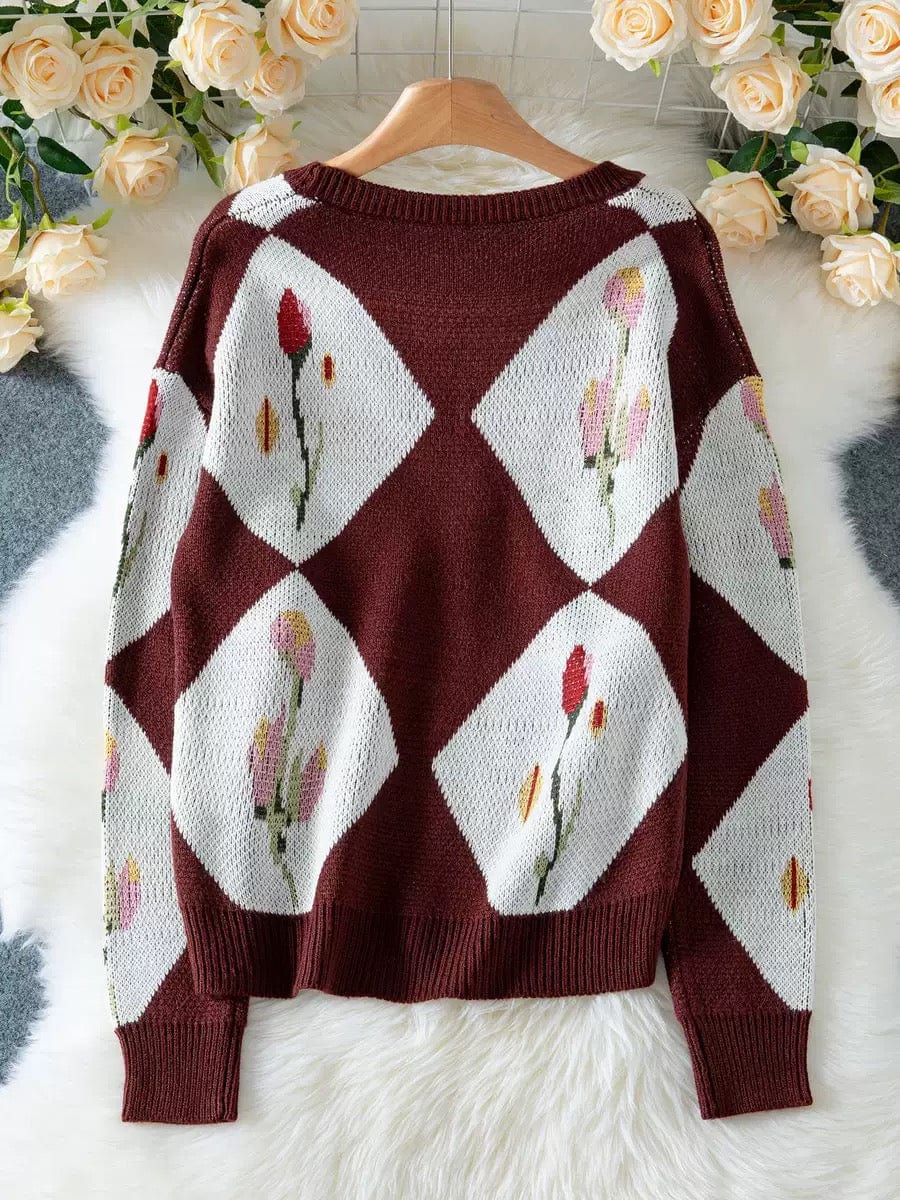 Twilight Flora Harlequin Button Cardigan-Cardigan-Krush Kandy, Women's Online Fashion Boutique Located in Phoenix, Arizona (Scottsdale Area)